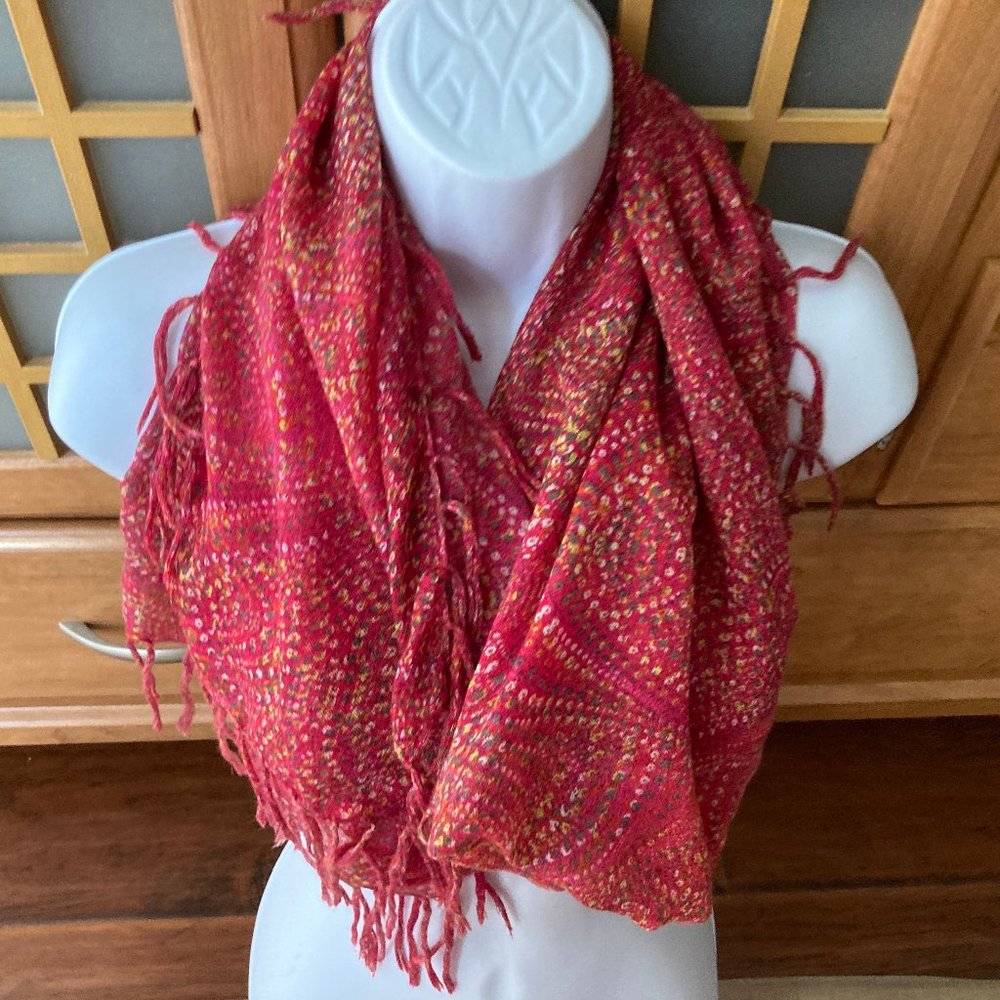 Lindsey Phillips Coral Print Fringed Scarf 64"
